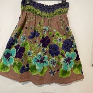 Free People Floral Smocked Waist Skirt in Taupe, Teal & Green